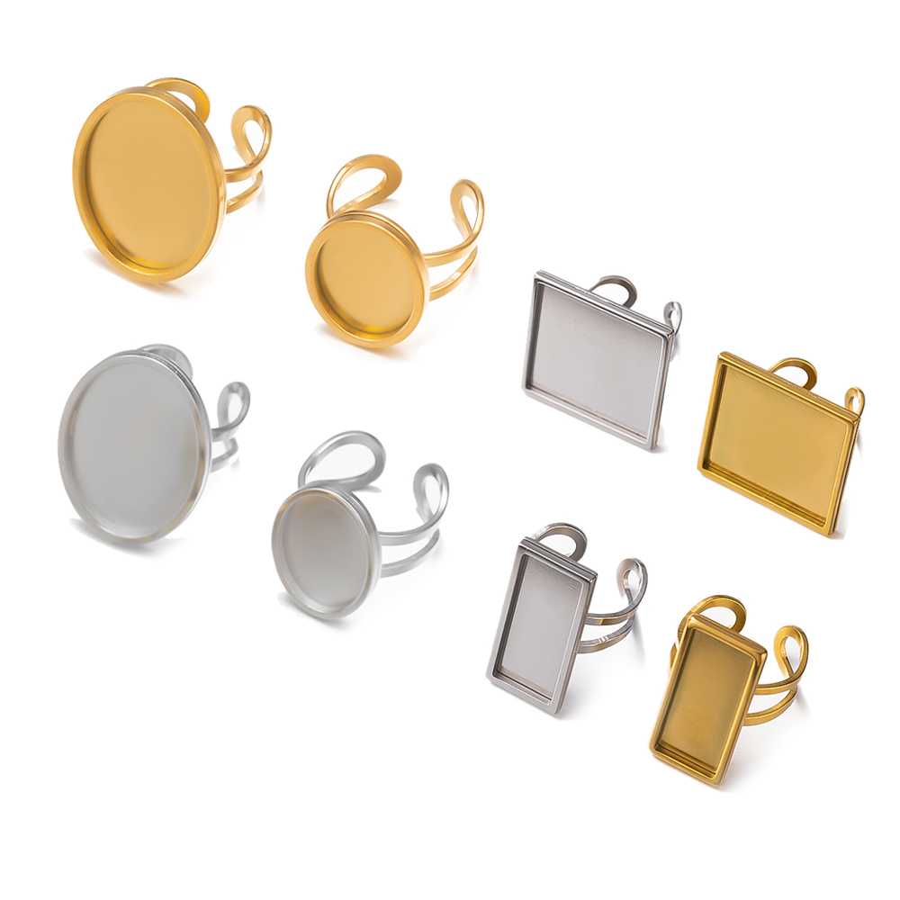 Ring Set Adjustable - 4Pcs Stainless Steel Golden Blank Adjustable
